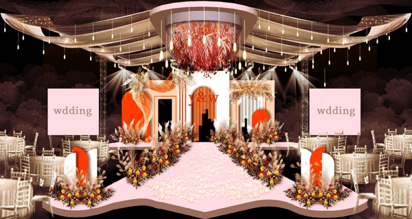 橙粉色简约泰式婚礼效果图设计