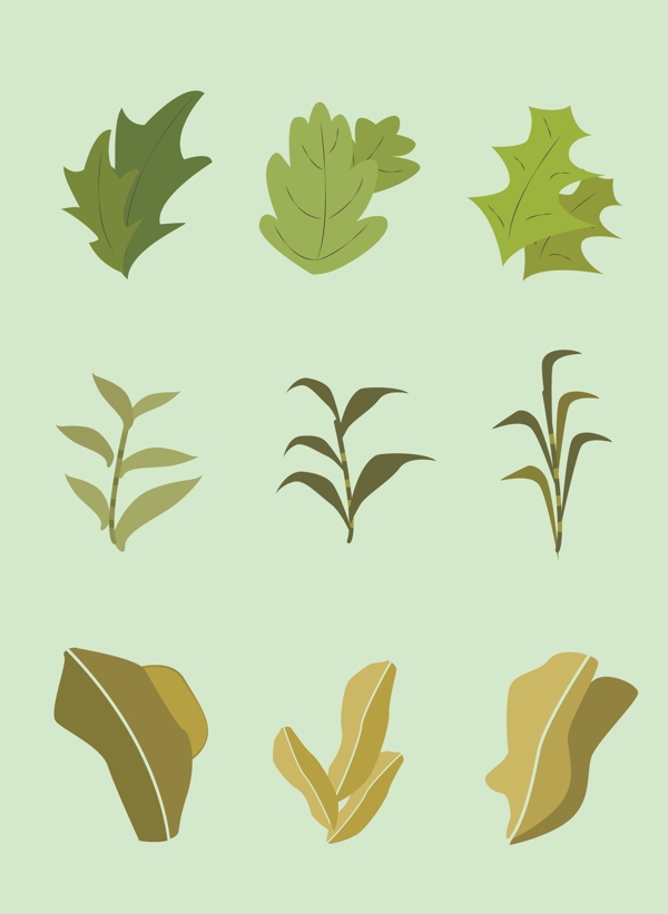 原创矢量绿叶植物插画背景插图