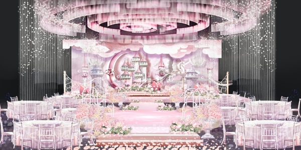婚礼粉色城堡主背景效果图