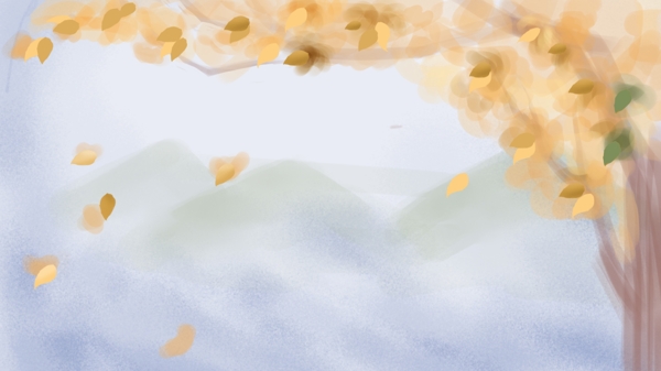 秋季枯黄树木黄叶飞舞背景