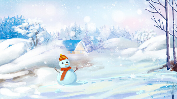 清新唯美冬天你好雪人立冬小雪插畫
