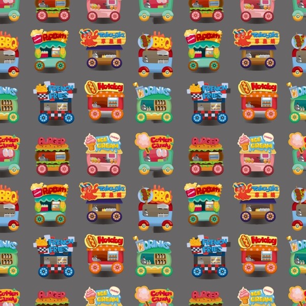 各類卡通餐車手繪矢量圖