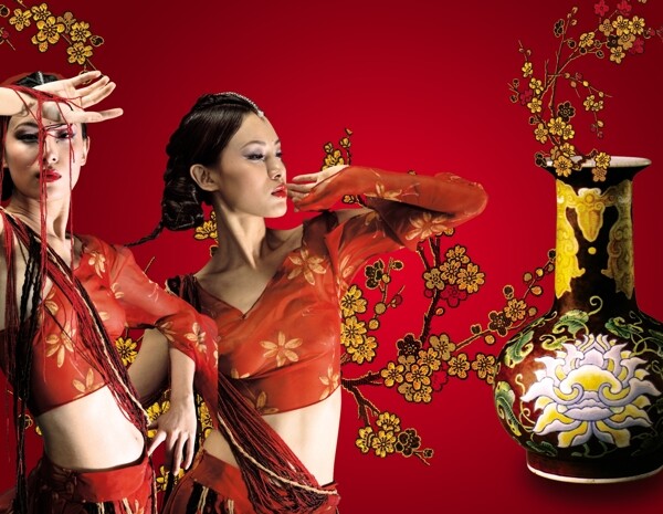 古典廣告美女PSD模板美女古典花瓶