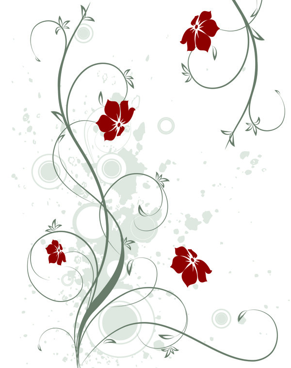 手绘简约四朵小红花移门创意画