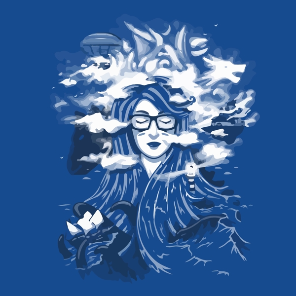 印花矢量圖人物女人生活元素云朵免費(fèi)素材