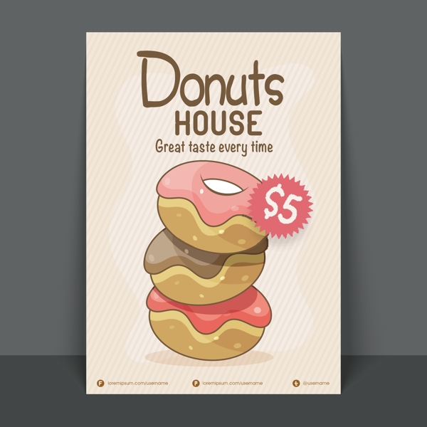 甜甜圈的房子飞模板或价格卡的设计食品和饮料的概念向量