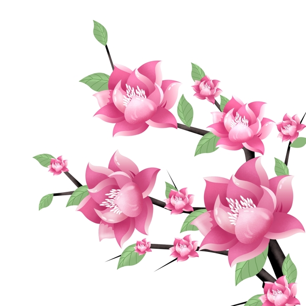 唯美手绘粉红桃花树手绘设计