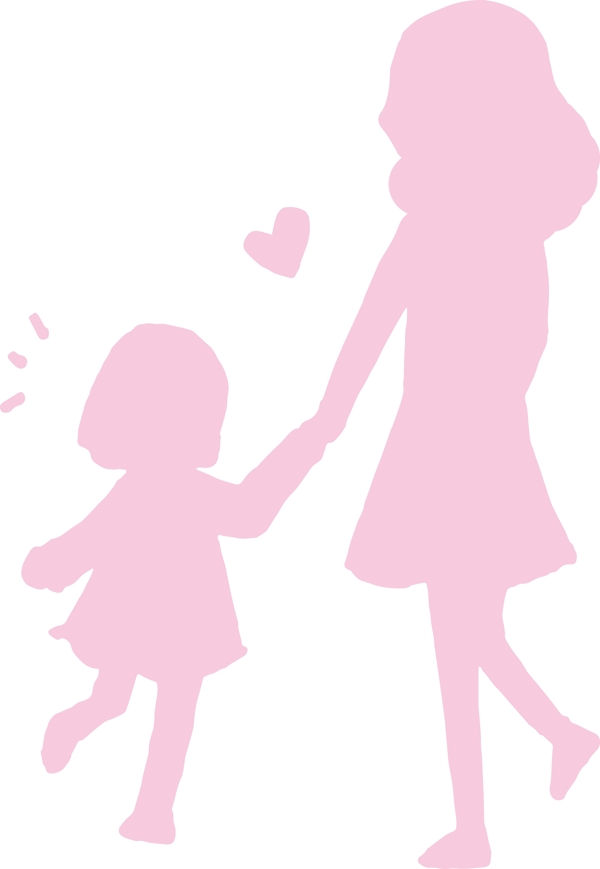 母亲节素材母亲和女儿的背影剪影粉色免抠