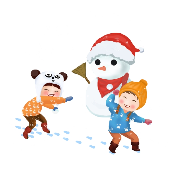 可商用高清冬季堆雪人打雪仗