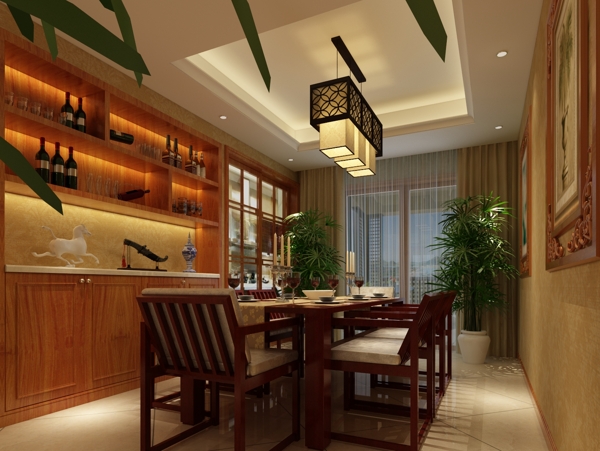 新中式客厅餐厅装饰装修效果图