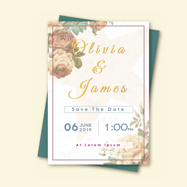 婚礼与花的邀请卡片