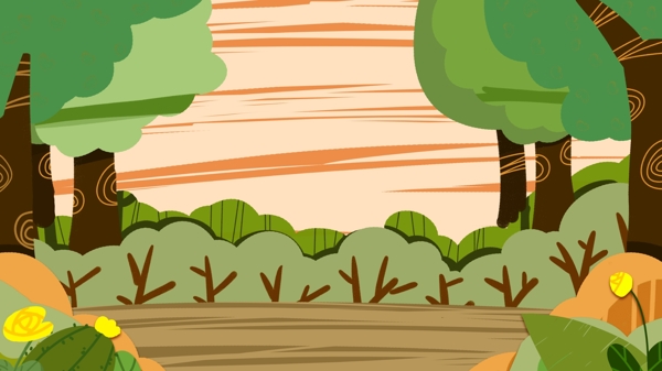 手绘森系治愈系植物树林插画背景