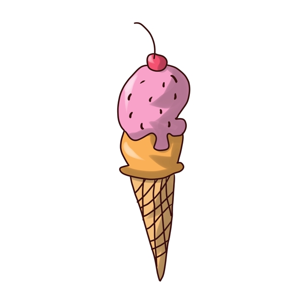 粉色甜筒冰激凌插画