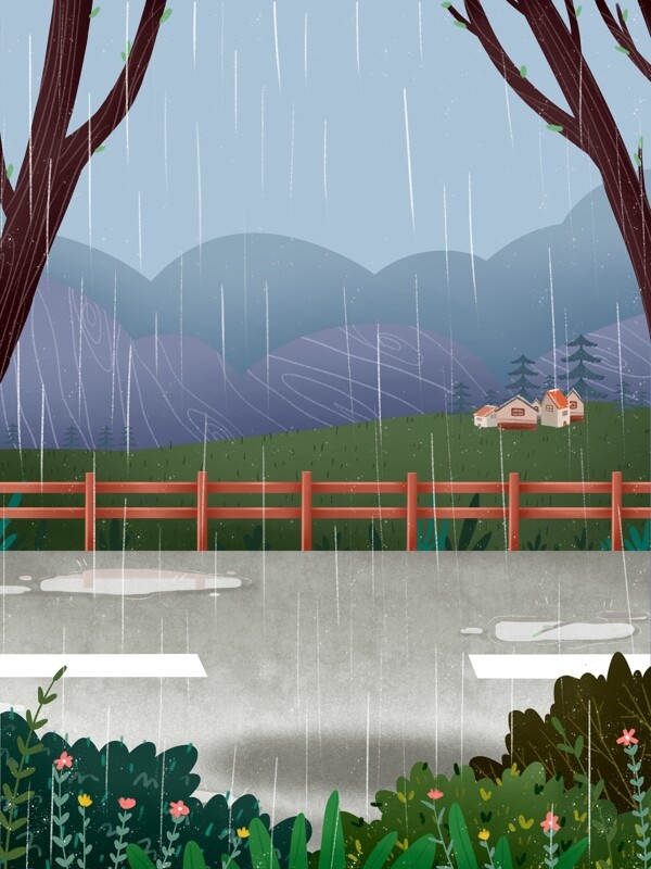 手绘小清新春天里的小雨背景素材