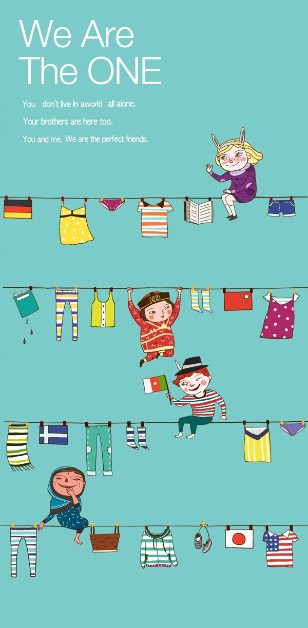 繩子上的衣服和孩子插畫