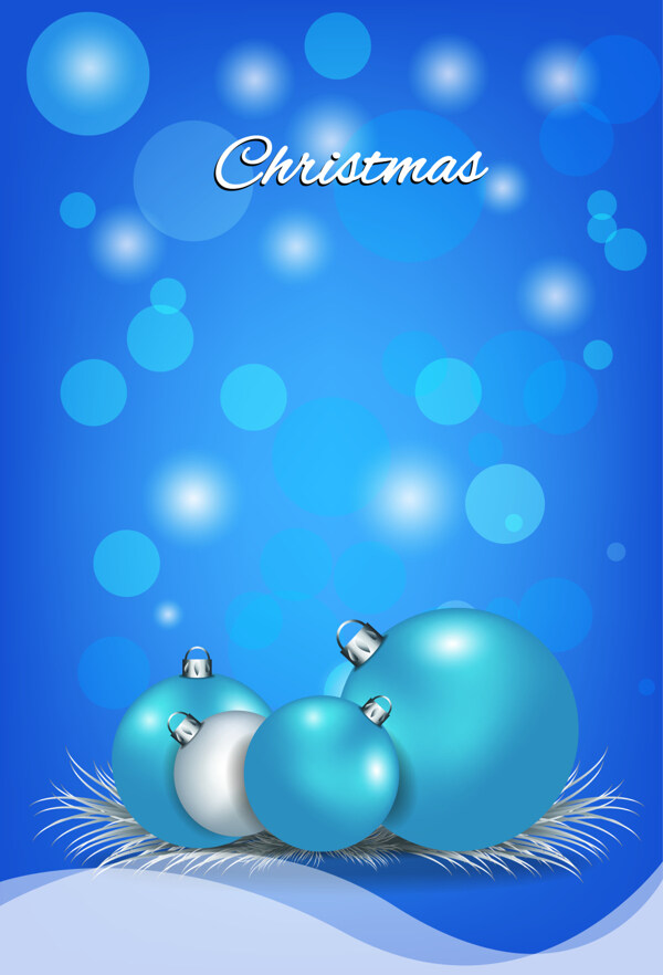 蓝色闪光金属球圣诞海报背景素材