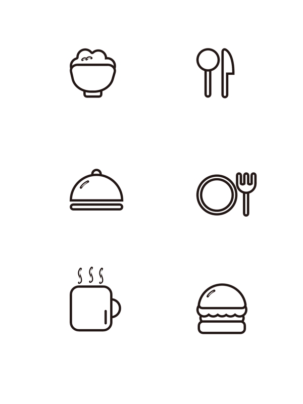 黑白矢量中西餐饮icon