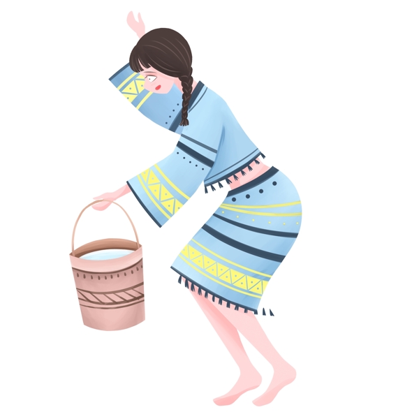 清新可爱泼水节提着一桶水的傣族姑娘