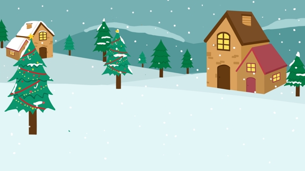 彩绘圣诞树雪地背景设计