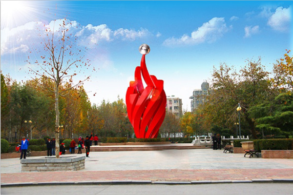 红色雕塑景观3d效果图