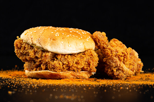 炸鸡汉堡零食美食背景海报素材图片