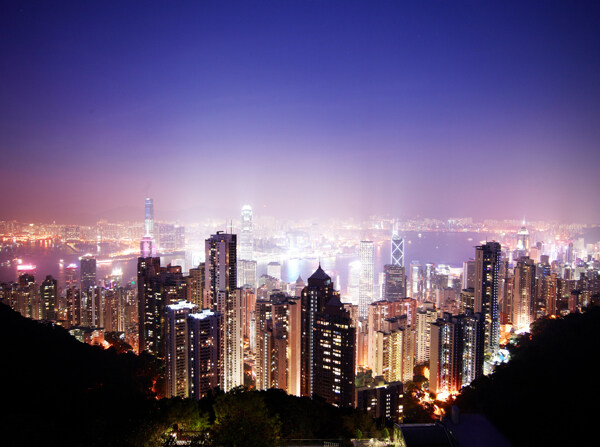 高清俯瞰香港城市灯光夜景图片