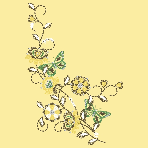 印花矢量圖印燙結(jié)合蝴蝶花朵色彩免費(fèi)素材