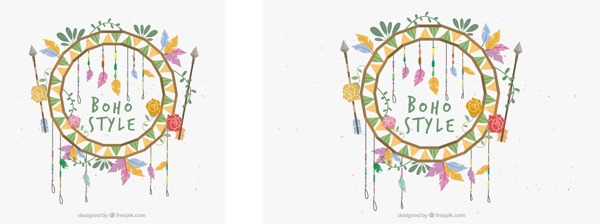 波希米亚的背景与花卉装饰和箭