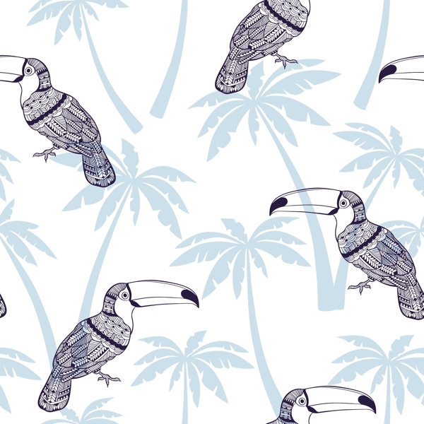 椰树鹦鹉平铺图