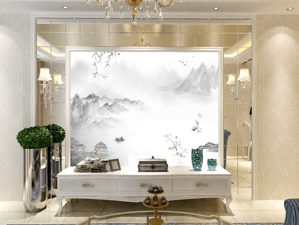 山水畫(huà)電視背景墻
