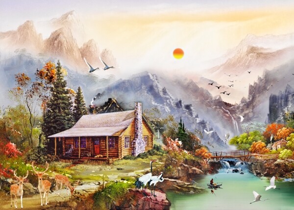 风景油画漂亮的山水油画图片