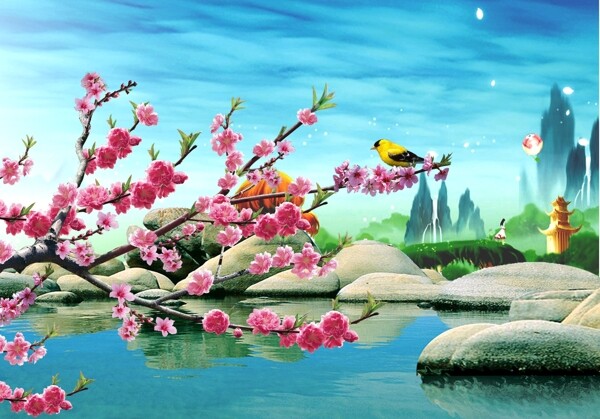 鳥戲梅花自然風(fēng)景圖片