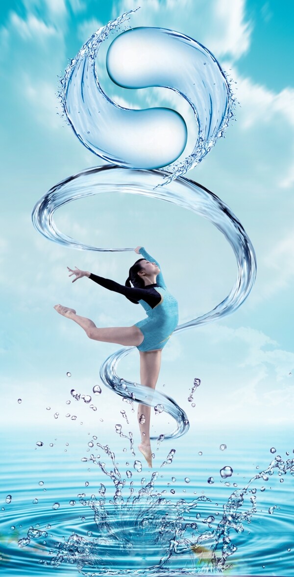 水中舞蹈女孩psd分层图片素材