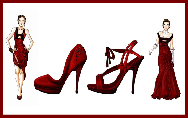 红色礼服高跟鞋设计图