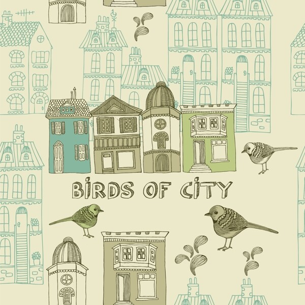 古典街景插画复古鸟之城插画图片