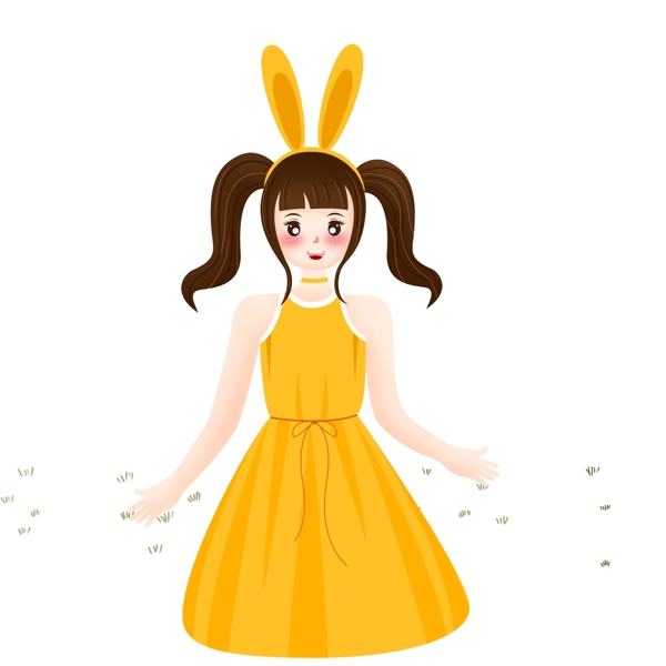 卡通可爱带着兔子发带的女孩