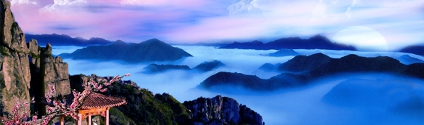 遠(yuǎn)山近亭桃花圖片