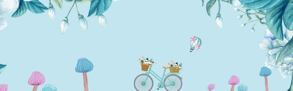蓝色自行车春季上新淘宝背景图