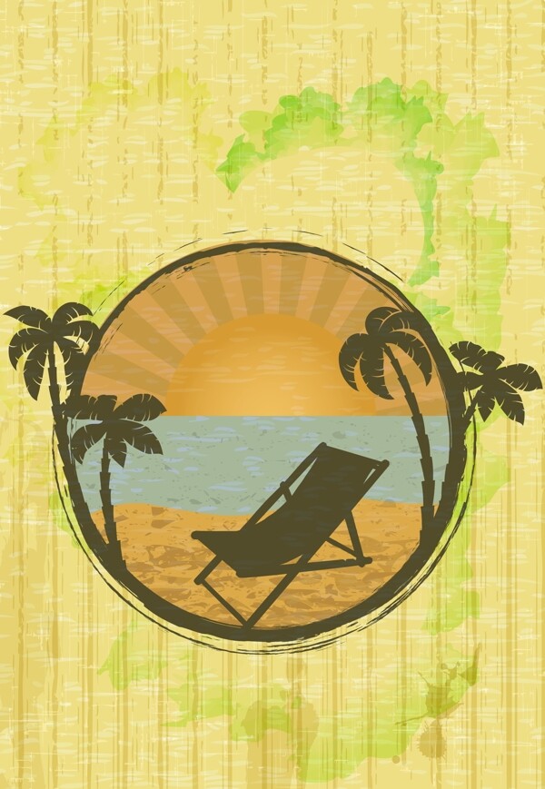 夏日沙滩上的椰子树和太阳椅矢量素材