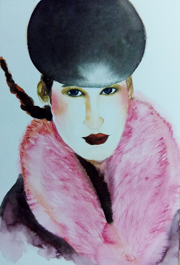水彩人物插画戴帽子的女人图片
