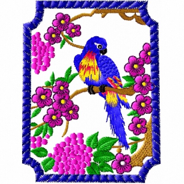 繡花花朵樹枝鳥類免費(fèi)素材