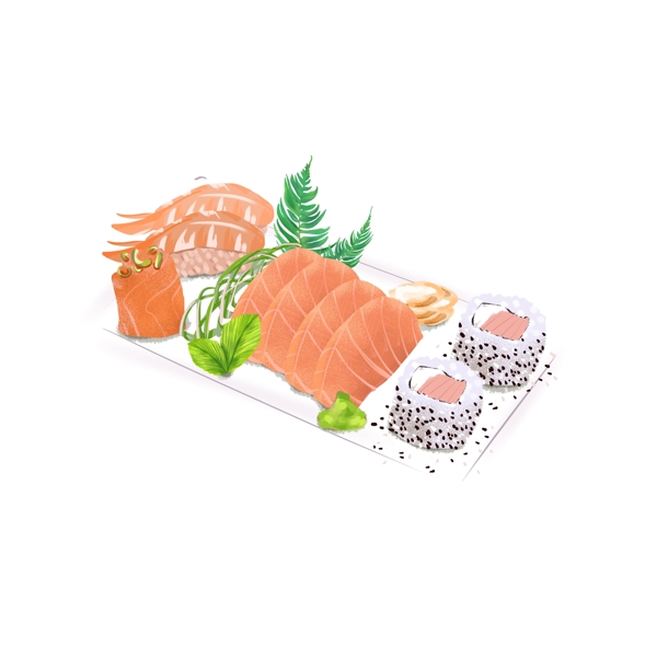 手绘美味食物生鱼片素材