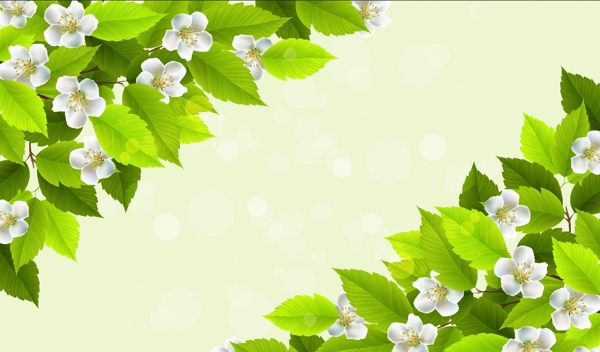 綠葉手繪花朵背景墻