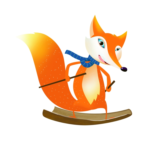 彩绘滑雪狐狸元素设计