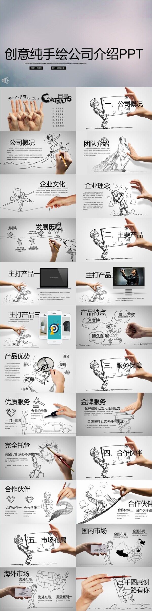 創(chuàng)意純手繪公司介紹企業(yè)宣傳PPT模板