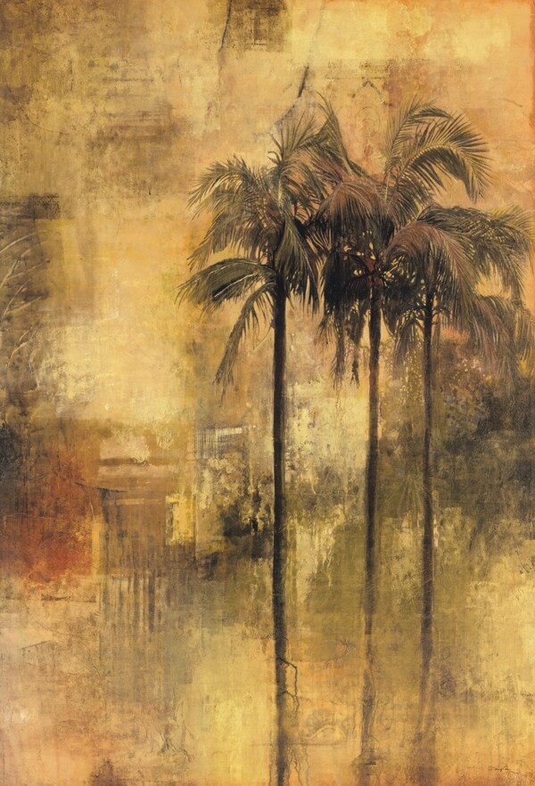 美式椰树复古装饰画图片