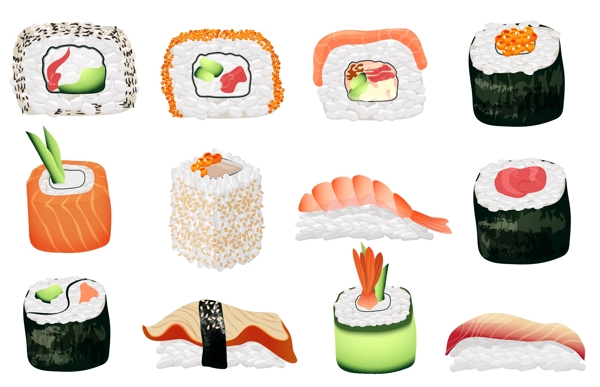 时尚美味的日本寿司插画