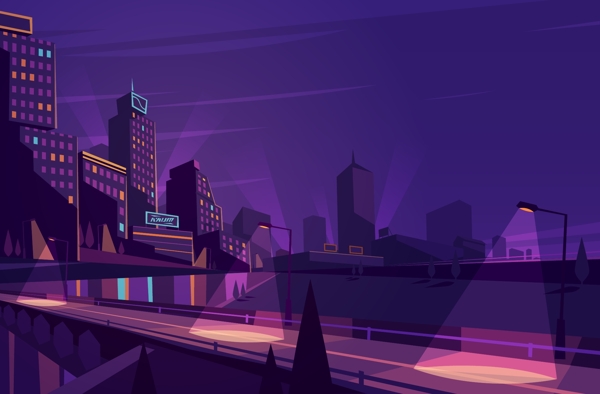 繁华城市夜景插画