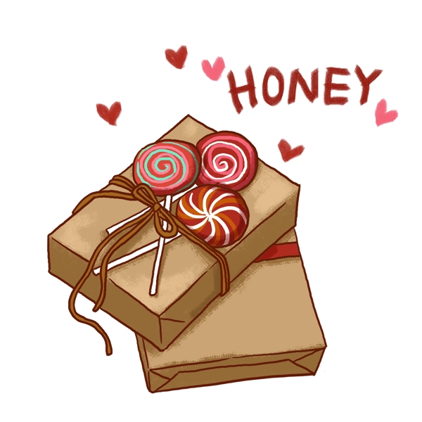 情人节手绘精美礼盒和糖果PNG免抠素材