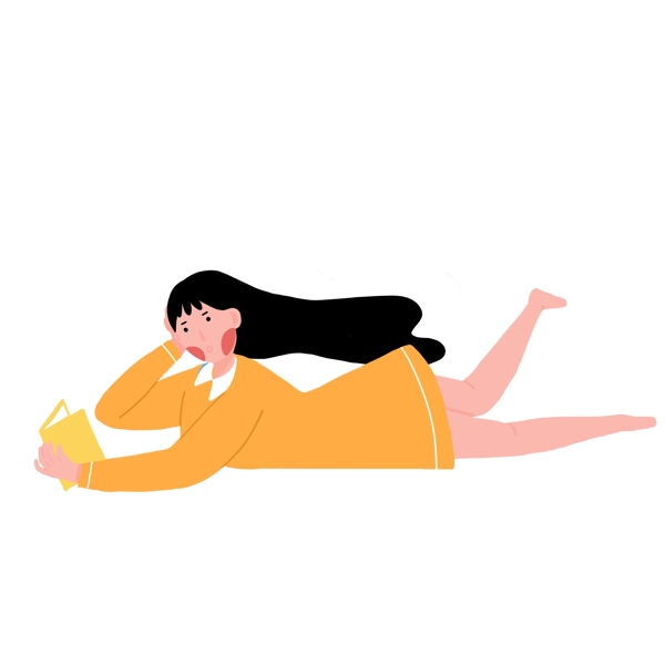趴在地上看书的女孩